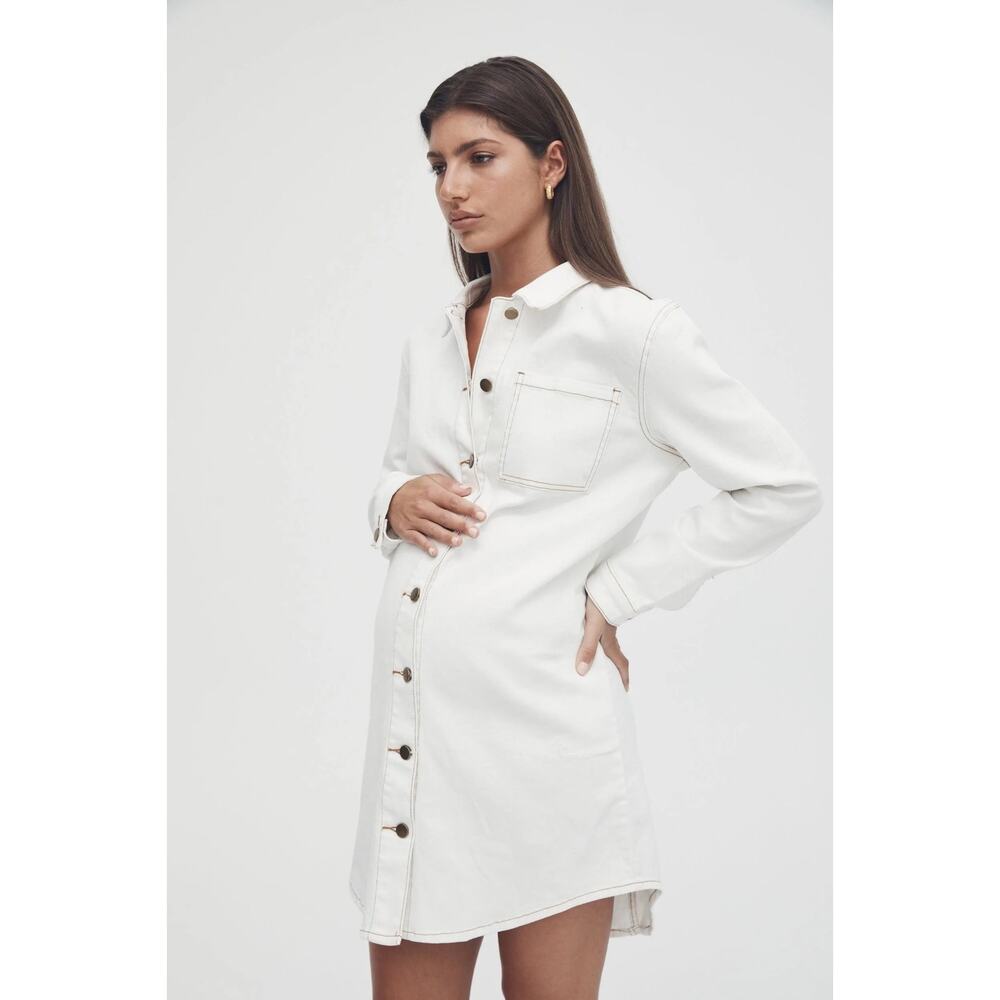 Legoe Heritage Rome denim White maternity shirt dress Women’s size 6 (Medium) - Picture 2 of 10